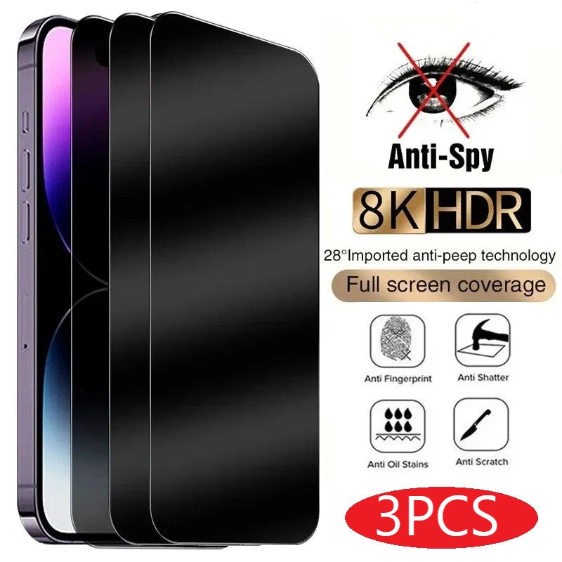 Lot de 3 films de protection d'écran anti-espion pour iPhone 15, 14, 13, 12, 11 Pro Max...
