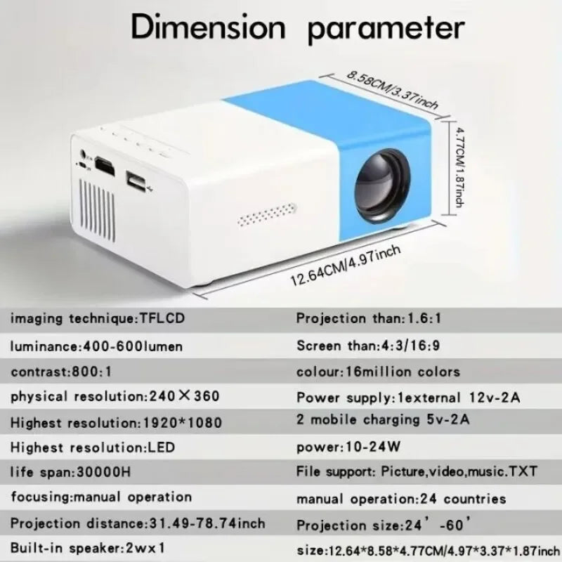 Mini projecteur LED YG300 Version améliorée 1000 Lumen 320x240P