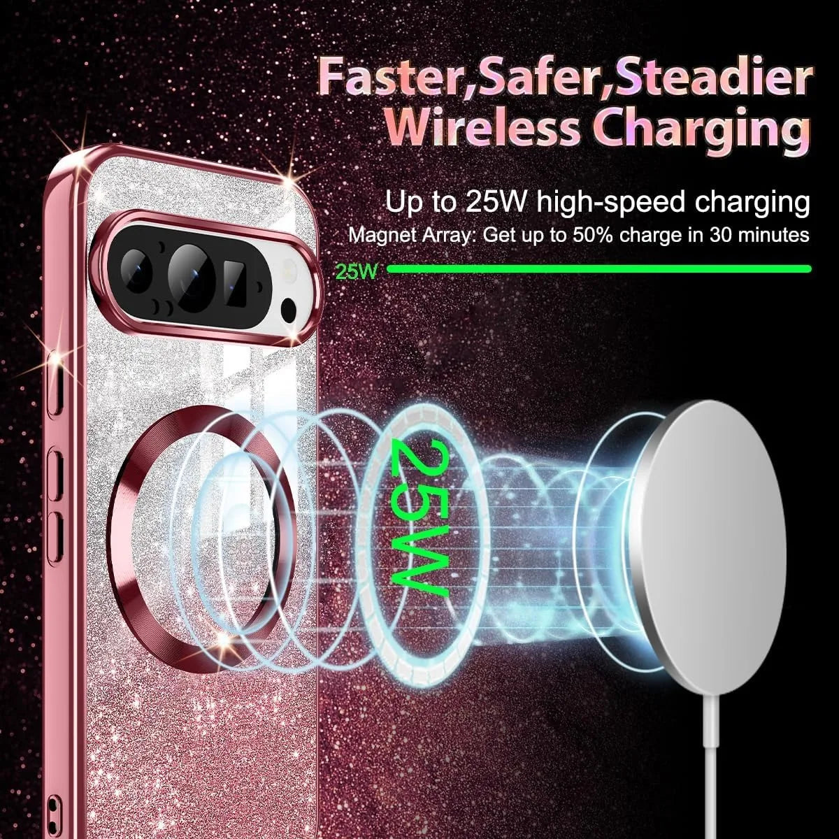 Coque transparente pailletée pour téléphone Magsafe pour Google Pixel