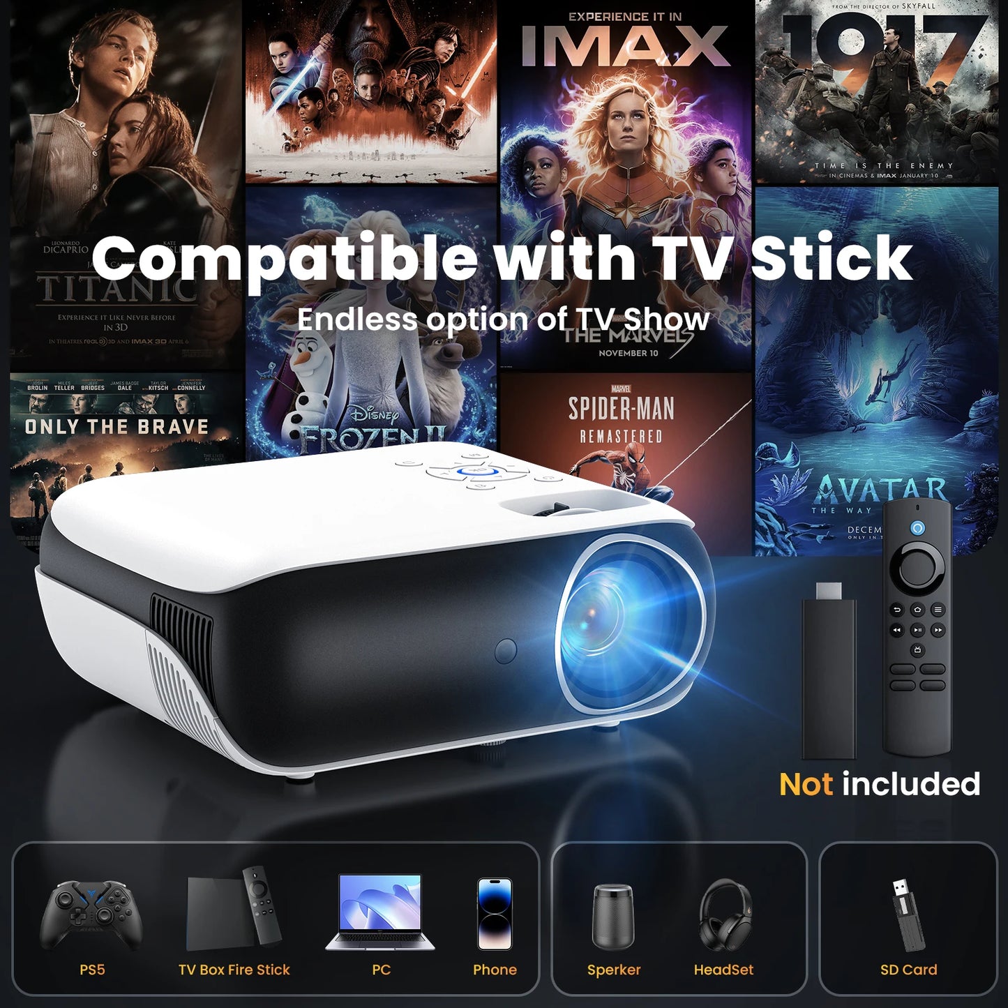 Projecteur HOPVISION Full HD 1080P Bluetooth