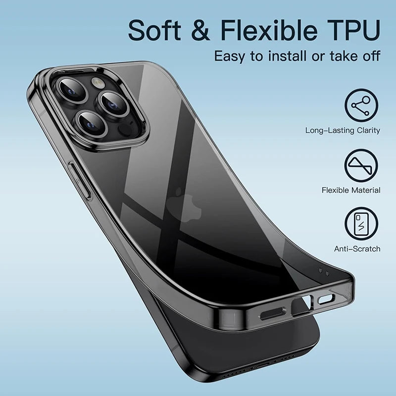 Coque souple en silicone noir transparent originale pour iPhone 15 Pro Max,14, 13, 12 Mini, 11 Pro Max