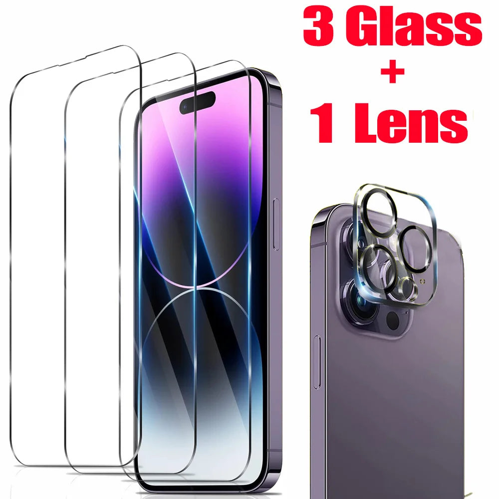 Lot de 3 films Protection d'écran HD pour iPhone 16 15 14 13 12 11 Pro Max en verre trempé